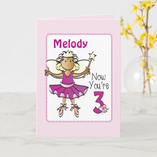 3 jaar oude Ballerina Magical Birthday Kaart voor  (Gele Bloem)