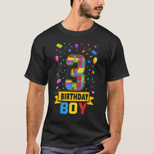 3 jaar oude bouwstenen 3rd Birthday Boy Maste T-shirt (Voorkant)