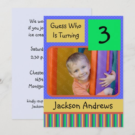 3 jaar oude dag feestdag kaart (Voorkant / Achterkant)