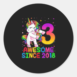 3 Jaar Oude Eenhoorn Flossen 3e Verjaardag Meisje Ronde Sticker