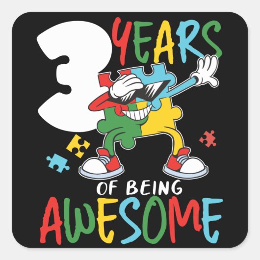 3 jaar oude geboorte jongen of meisjesautisme vierkante sticker (Voorkant)