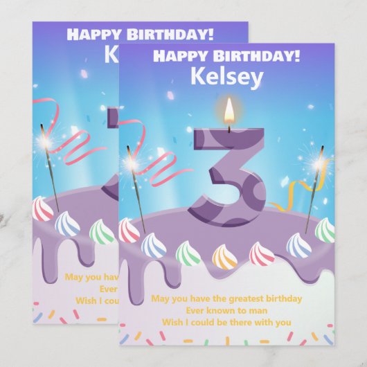 3 jaar oude Happy Birthday-kaart op maat (Voorkant / Achterkant)