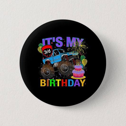 3 jaar oude jongens 3rd Birthday Monster Truck Bir Ronde Button 5,7 Cm (Voorkant)