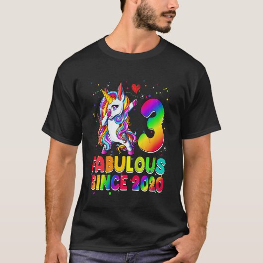 3 jaar oude Kinder Unicorn Fabulous sinds 2020 3rd T-shirt (Voorkant)