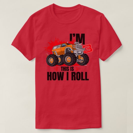 3 jaar oude monster Truck 3th Birthday T-shirt (Design voorkant)