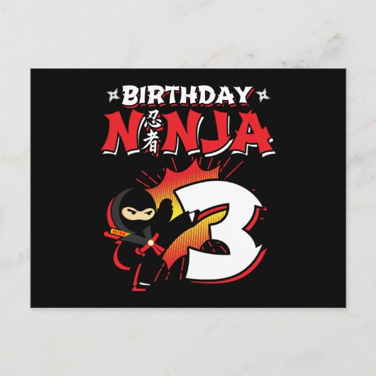 3 Jaar Oude Stripboek Stijl Ninja 3e Verjaardag Briefkaart (Voorkant)