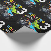 3 jaar oude verjaardag Dinosaur Monster Truck Fami Cadeaupapier (Hoek)