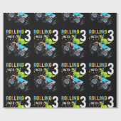 3 jaar oude verjaardag Dinosaur Monster Truck Fami Cadeaupapier (Vlak)