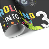 3 jaar oude verjaardag Dinosaur Monster Truck Fami Cadeaupapier (Rol Hoek)