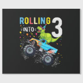 3 jaar oude verjaardag Dinosaur Monster Truck Fami Cadeaupapier (Vlak)