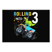 3 jaar oude verjaardag Dinosaur Monster Truck Fami Foto Afdruk (Voorkant)