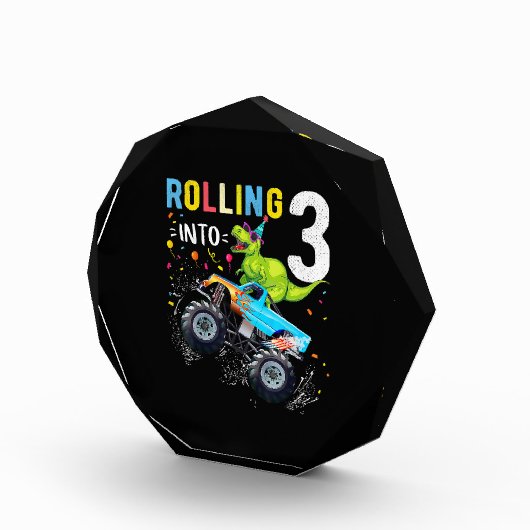 3 jaar oude verjaardag Dinosaur Monster Truck Fami Fotoblokken (Rechts)