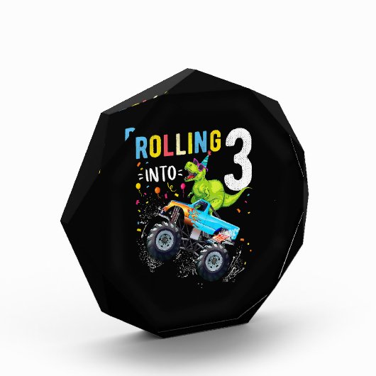 3 jaar oude verjaardag Dinosaur Monster Truck Fami Fotoblokken (Links)