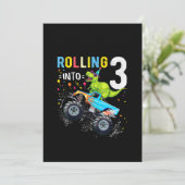 3 jaar oude verjaardag Dinosaur Monster Truck Fami Kaart (Staand voorkant)