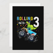 3 jaar oude verjaardag Dinosaur Monster Truck Fami Kaart (Voorkant / Achterkant)