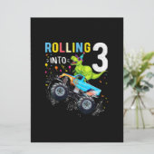 3 jaar oude verjaardag Dinosaur Monster Truck Fami Kaart (Staand voorkant)