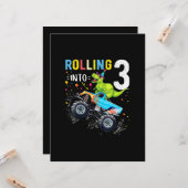 3 jaar oude verjaardag Dinosaur Monster Truck Fami Kaart (Voorkant / Achterkant in situ)