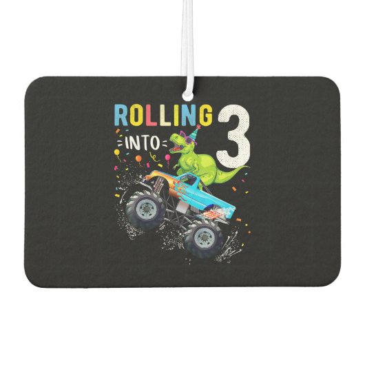 3 jaar oude verjaardag Dinosaur Monster Truck Fami Luchtverfrisser (Voorkant)