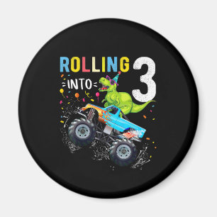 3 jaar oude verjaardag Dinosaur Monster Truck Fami Magneet