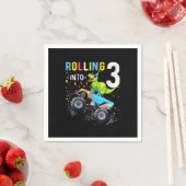 3 jaar oude verjaardag Dinosaur Monster Truck Fami Servet (Insitu)