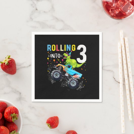 3 jaar oude verjaardag Dinosaur Monster Truck Fami Servet (Insitu)