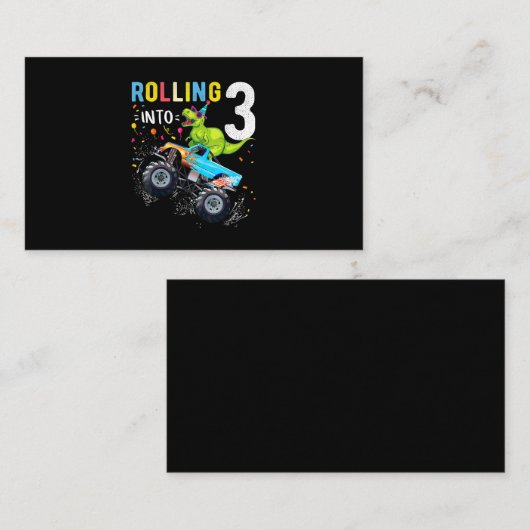 3 jaar oude verjaardag Dinosaur Monster Truck Fami Visitekaartje (Voorkant / Achterkant)