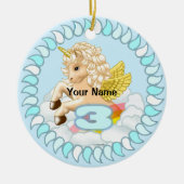 3 jaar oude Verjaardag Eenhoorn aangepaste ornamen Keramisch Ornament (Voorkant)