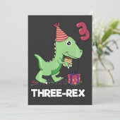 3 Jaar Oude Verjaardag Jongen Dinosaurus Drie Rex Bedankkaart (Staand voorkant)