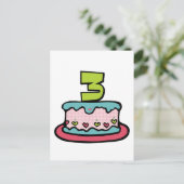 3 jaar oude verjaardagsCake Briefkaart (Staand voorkant)