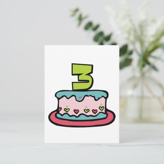 3 jaar oude verjaardagsCake Briefkaart (Staand voorkant)