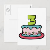 3 jaar oude verjaardagsCake Briefkaart (Voorkant / Achterkant)