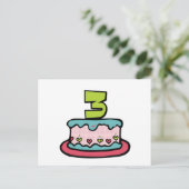 3 jaar oude verjaardagsCake Briefkaart (Staand voorkant)