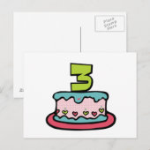 3 jaar oude verjaardagsCake Briefkaart (Voorkant / Achterkant)