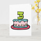 3 jaar oude verjaardagsCake Kaart (Gele Bloem)