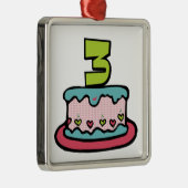 3 jaar oude verjaardagsCake Metalen Ornament (Rechts)