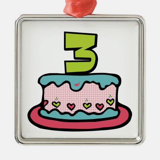 3 jaar oude verjaardagsCake Metalen Ornament (Voorkant)