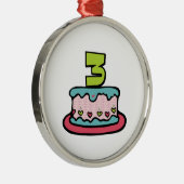 3 jaar oude verjaardagsCake Metalen Ornament (Rechts)