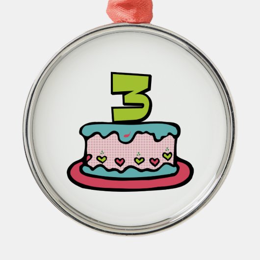 3 jaar oude verjaardagsCake Metalen Ornament (Voorkant)