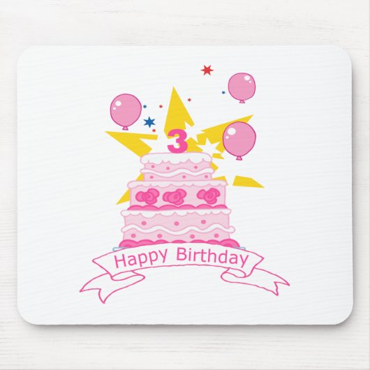 3 jaar oude verjaardagsCake Muismat (Voorkant)