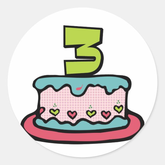 3 jaar oude verjaardagsCake Ronde Sticker (Voorkant)