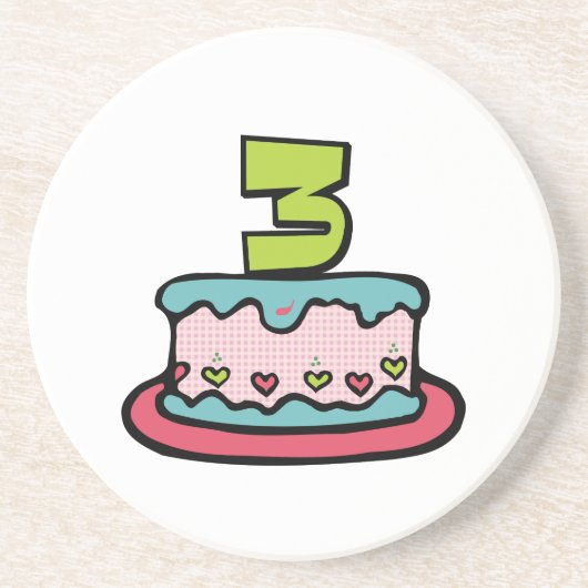 3 jaar oude verjaardagsCake Zandsteen Onderzetter (Voorkant)