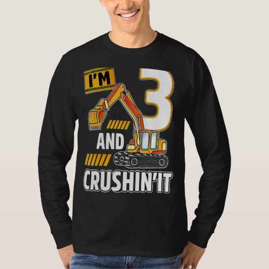 3 jaar oude voertuigen bouwgraafmachine Birthda T-shirt (Voorkant)