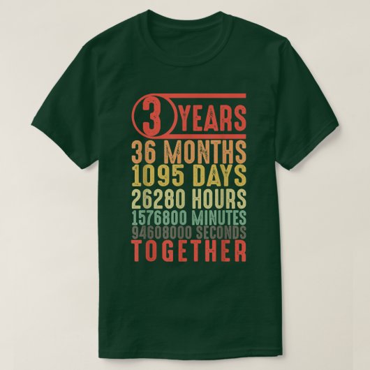 3 jaar samen derde Jubileum echtpaar T-shirt (Design voorkant)