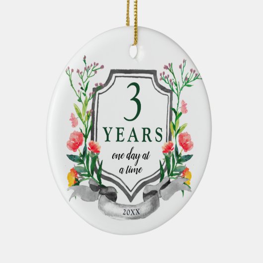 3 jaar Sober Personalized Jubileum Keramisch Ornament (Rechts)