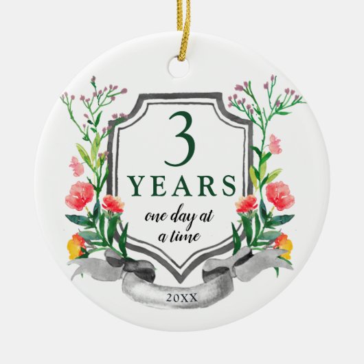 3 jaar Sober Personalized Jubileum Keramisch Ornament (Voorkant)