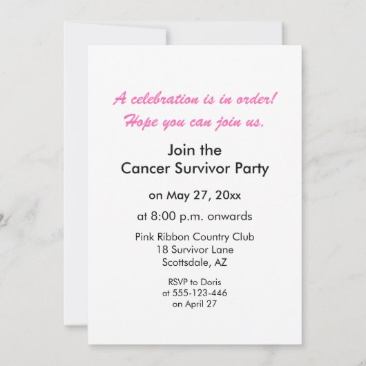 3 jaar Uitnodiging voor een borstkankeroverlevende (Achterkant)