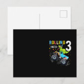 3 Jaar Verjaardag Dinosaurus Monstertruck Familie  Briefkaart (Voorkant / Achterkant)