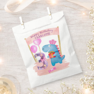 3 jaar zaterdag gepersonaliseerde Cute Girly Dinos Bedankzakje