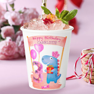 3 jaar zaterdag gepersonaliseerde Cute Girly Dinos Papieren Bekers