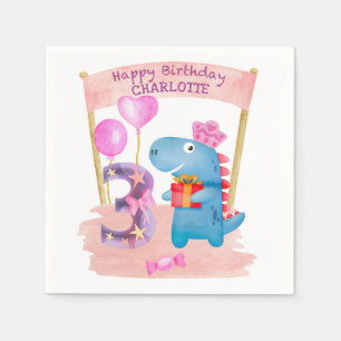 3 jaar zaterdag gepersonaliseerde Cute Girly Dinos Servet